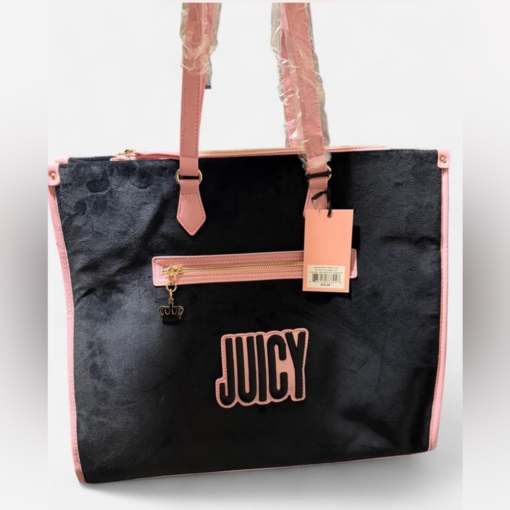 Juicy Couture Pink and Black Crown Print Bag